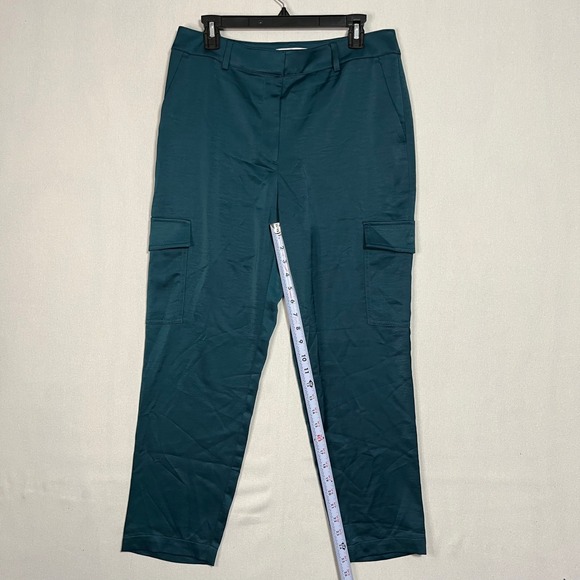 LOFT High Rise Satin‎ Feel Cargo Ankle Pants Trousers Teal Green - Size 8 - Picture 4 of 9